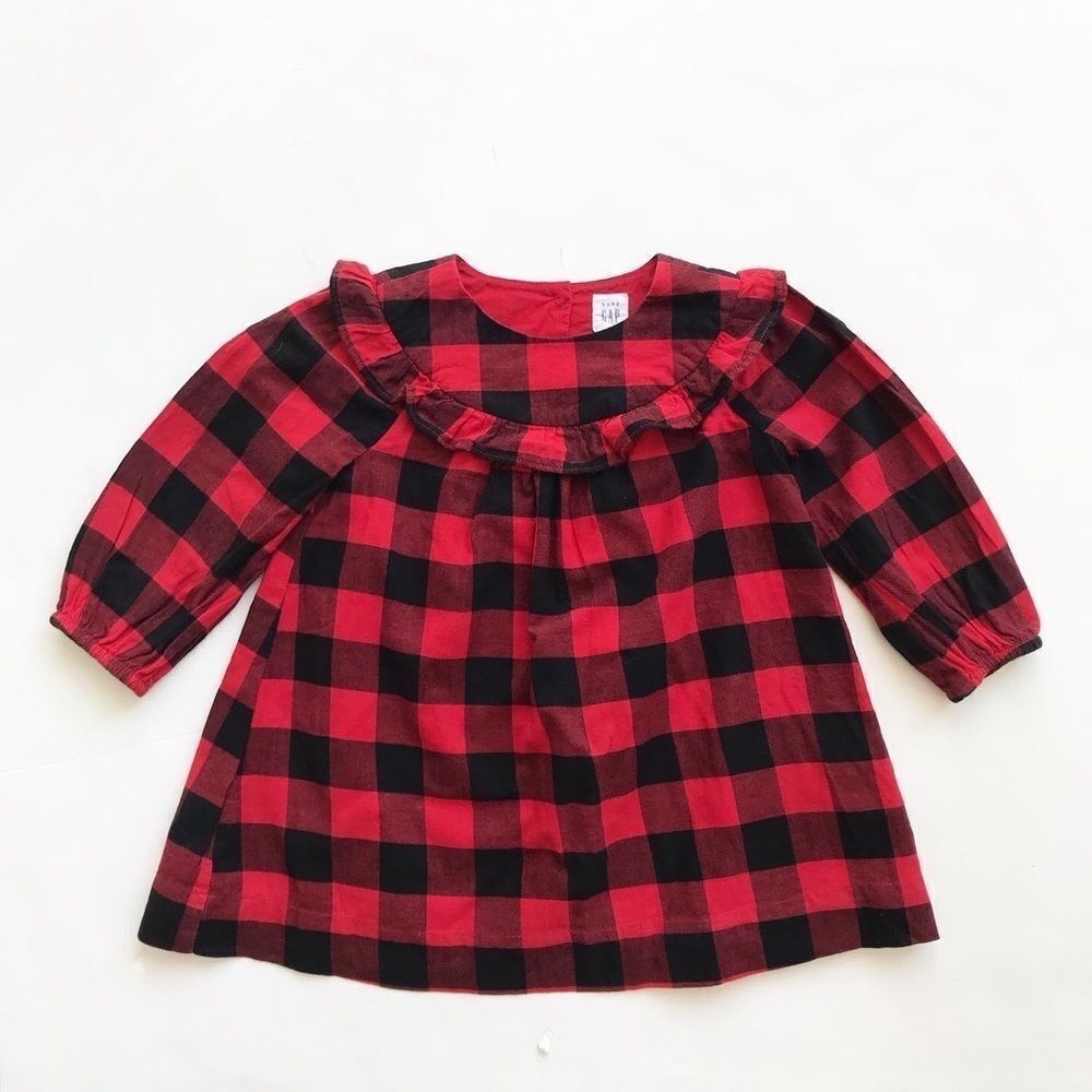 Babygap red/black buffalo plaid ruffle dress EUC 18-24 months